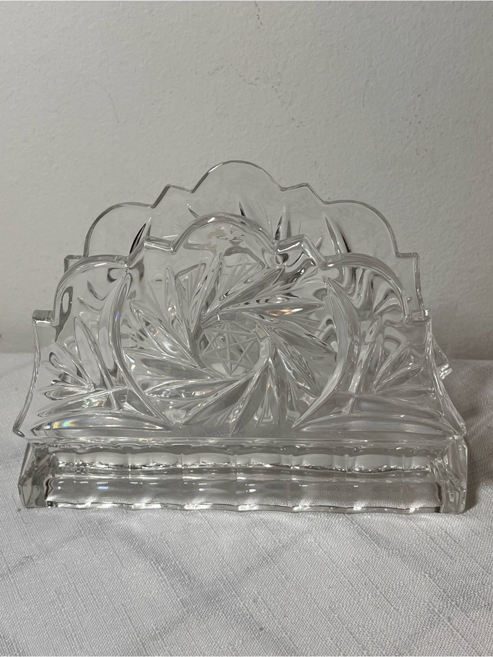 vintage Zajecar crystal napkin holder 
 a distinctive pinwheel cut design